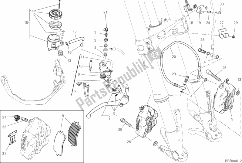 All parts for the Front Brake System of the Ducati Multistrada 1260 S ABS USA 2018